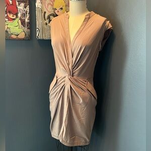 ARK & CO Piperlime Beige Tan Short Mini Pencil Dress S Small with Pockets